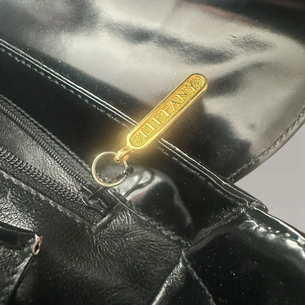 Tiffany & Co Vintage Classic Black Patent Leather Top Handle Bag Made in Italy